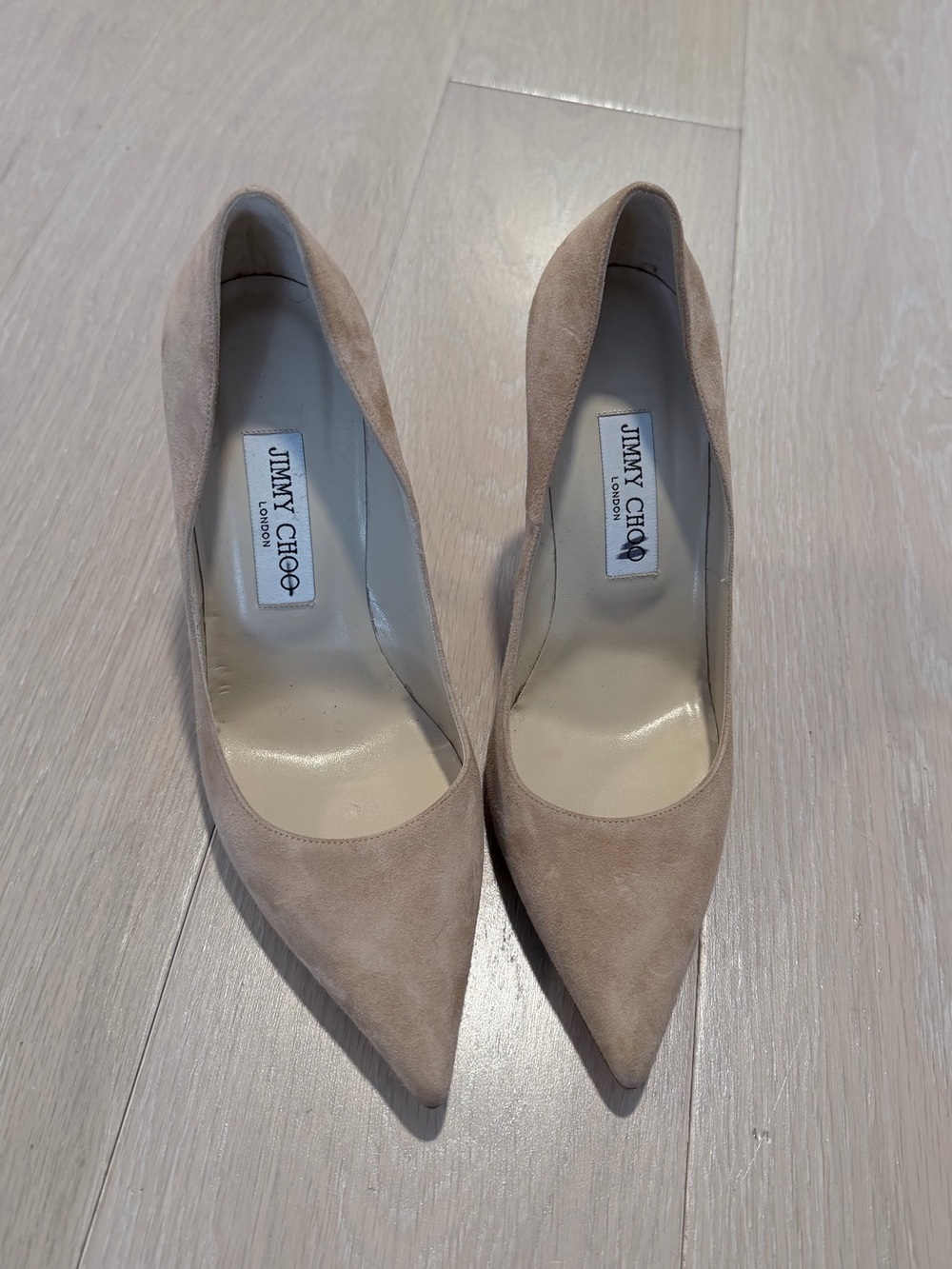 Jimmy Choo Nude Suede Pointed-Toe Pumps